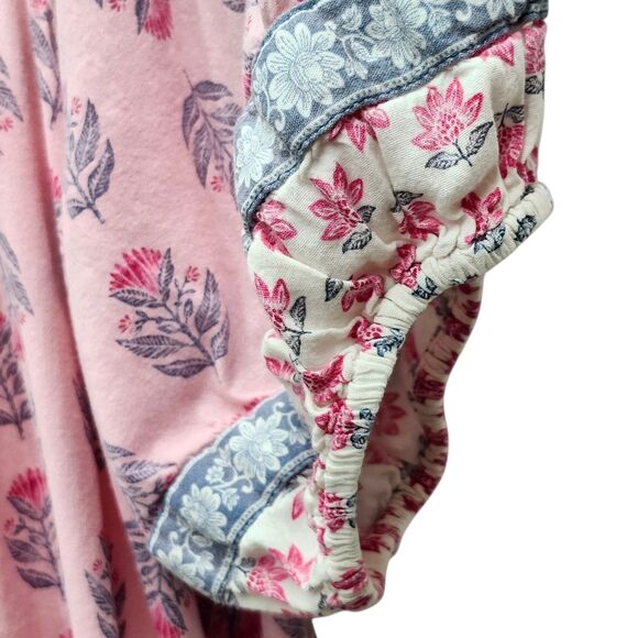 Old Navy Peasant Tunic Dress Womens Large Pink Floral Tassels Cottagecore Boho - Picture 4 of 11